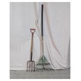 Vintage Garden Fork & Leaf Rake Lot