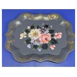 Floral Painted Gray Decorative Tray