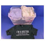 Assorted Clothing Lot in Plastic Storage Bin