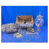Assorted Glassware, Jewelry, and Decor Lot