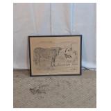 Framed Longhorn Cattle Pencil Sketch Print