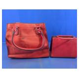 Red Faux Leather Handbag Set