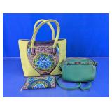 Green Handbag Wallet Set of 3