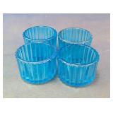 Blue Ribbed Tealight Holder Set