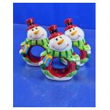 Ceramic Snowman Napkin Ring Holder Set