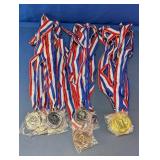 Award Medals with Red White Blue Ribbons