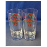 Vtg Christmas Wreath Glass Tumbler Set