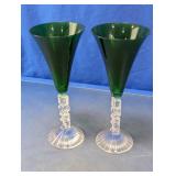Noel Letter Stem Green Glass Goblets Set