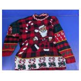 Red Plaid Christmas Santa Bear Knit Sweater