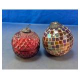 Glass Mosaic Ornament & Red Glass Candle Holder