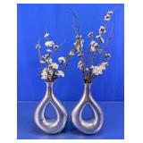 Silver Vases w/ Floral Stems Lot