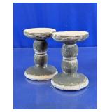 Gray & White Plaster Candle Holder Pair