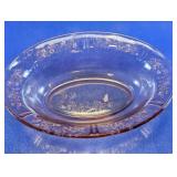Clear Pink Glass Floral Vegetable Serving Bowl