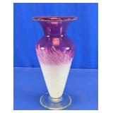 Cranberry Pink & White Art Glass Footed Urn Vase
