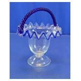 Cobalt Blue Ruffled Rim Art Glass Basket