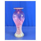 Cranberry Pink & White Art Glass Vase