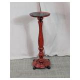 Red Distressed Wood Pedestal Stand