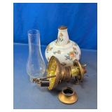 Floral Glass & Brass Oil Lamp
