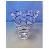 Blue Lined Ruffled Handkerchief Vase