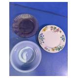 Floral Stoneware Plate & Glass Dish Assortment