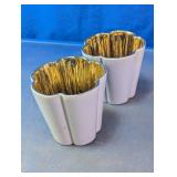White and Gold Ceramic Flower Cups Pair