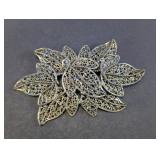 Silver-Tone Filigree Leaf Brooch