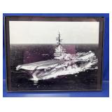 Framed B&W U.S. Navy Aircraft Carrier Photo
