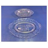 Clear Glass Serving Dish & Bicentennial Plate Set