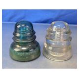 Hemingray Green & Clear Glass Insulator Pair