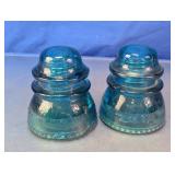 Hemingray Aqua Glass Insulator Pair
