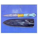Custom Damascus Steel Dagger w/Leather Sheath