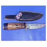 Custom Damascus Steel Hunting Knife w/Sheath