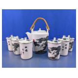 Vintage Crane & Pine Porcelain Tea Set