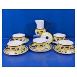 Vintage Yellow Floral Ceramic Pitcher & Cup Set