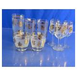Vintage Frosted Gold Leaf Glassware Set