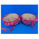 Pair Of Woven Baskets With Plaid Fabric Covers