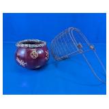 Vtg Decorative Gourd Pot & Wire Mesh Basket Duo