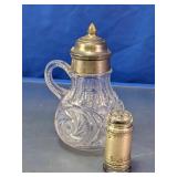 Clear Glass Syrup Pitcher & Silver Plated Shaker