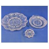 Vintage Clear Pressed Glass Dish Trio