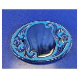 Turquoise Blue Enamel Floral Western Belt Buckle