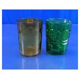 Smoky Brown & Green Glass Tumbler Pair