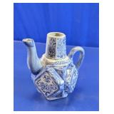 Blue & White Geometric Floral Ceramic Teapot