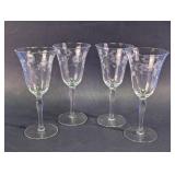 Clear Etched Floral Wine Glass Set