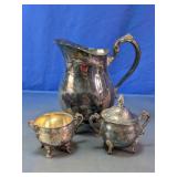 Silverplate Pitcher, Creamer & Covered Sugar Bowl