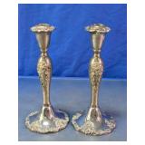 Ornate Silver Tone Candlestick Holder Pair