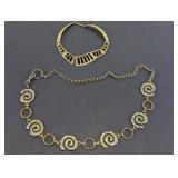 Gold Tone Geometric & Spiral Necklace Pair