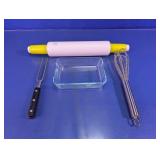 Pyrex Dish, Rolling Pin & Utensils