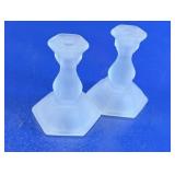 Frosted Glass Candle Holder Pair