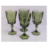 Vtg Olive Green Pressed Glass Goblets