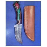 Damascus Steel Fixed Blade Knife w/Sheath